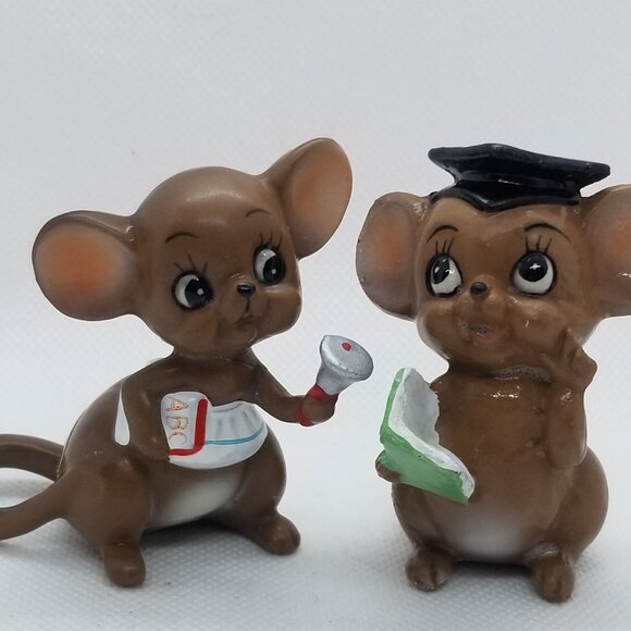 Pair of Adorable Vintage Josef Originals Mice Graduate & Teacher w/ School Bell - Picture 8 of 9